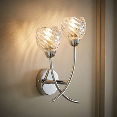 Valuelights Reyka Chrome 2 Way Wall Light With Crystal Glass Shades - image 1