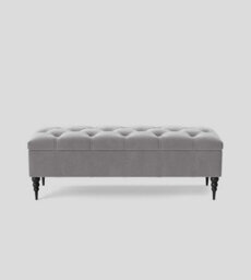 90Cm Safar Ottoman Bench With Storage And Turned Wooden Legs- Plush Velvet Shoes Bench - Silver Chesterfield Storage Bench - thumbnail 3