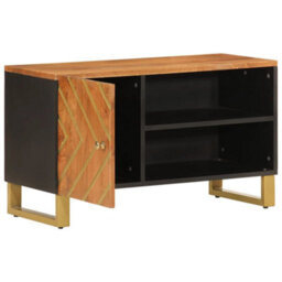 Berkfield Durable Tv Cabinet Brown And Black 80X31.5X46 Cm Solid Wood Mango - thumbnail 3