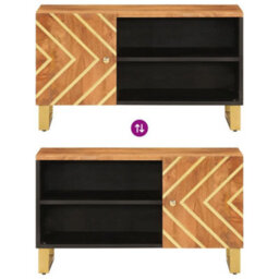 Berkfield Durable Tv Cabinet Brown And Black 80X31.5X46 Cm Solid Wood Mango - thumbnail 7