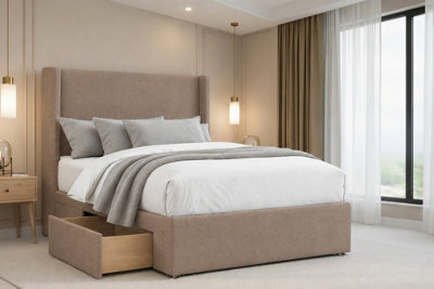"Nexus Portofino Plush Divan, Mink, 54"" Winged Hb, 2 Drawers Foot-End, Open Coil Mattress, Double" - image 1