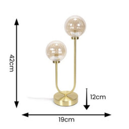 Valuelights Chessy Gold Metal Bar 2 Way Dual Table Lamp With Amber Ribbed Glass Globe Shades - Led Bulbs Included - thumbnail 7
