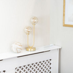 Valuelights Chessy Gold Metal Bar 2 Way Dual Table Lamp With Amber Ribbed Glass Globe Shades - Led Bulbs Included - thumbnail 4