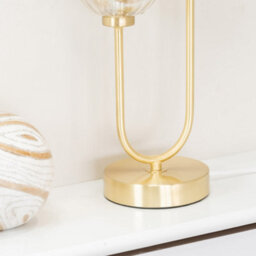 Valuelights Chessy Gold Metal Bar 2 Way Dual Table Lamp With Amber Ribbed Glass Globe Shades - Led Bulbs Included - thumbnail 3