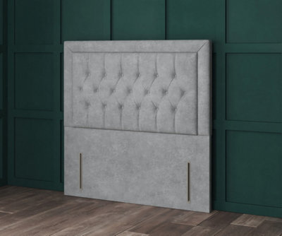 Comfy Deluxe 4Ft6 Miami Fabric Buttons Floorstanding 54Inch Headboard Silver Linen - image 1