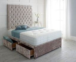 "Adore Designs Chesterfield Crushed Velvet Divan Bed, With Pocket Mattress & 36"" Headboard - 5Ft Kingsize - Champagne - 0 Drawers" - thumbnail 1