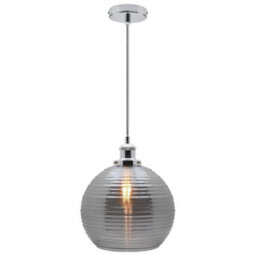 Long Life Lamps Company Modern Vintage Smoked Grey Ribbed Glass Globe Ceiling Pendant Lamp Shade K409 - thumbnail 3