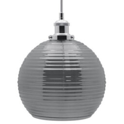 Long Life Lamps Company Modern Vintage Smoked Grey Ribbed Glass Globe Ceiling Pendant Lamp Shade K409 - thumbnail 4