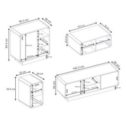 Decortie Rovel 4 Piece Living Room Furniture Set, Natural Oak (Tv Unit, Sideboard, Coffee Table & Side Table) - thumbnail 4