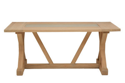 Orsina Rectangle Wooden Dining Table With Angular Base, Rustic American Oak Dining Room Table For Home, Office - image 1