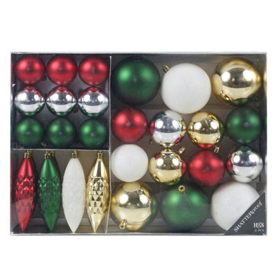 Urbn-Living Urbnliving 31 Pc Christmas Tree Decoration Baubles Set Multi Colour Shatterproof Ornament Xmas Festive - image 1