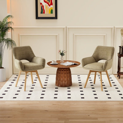 Longtoo Set Of 2 Swivel Dining Chairs , Swivel Upholstered Chairs With Armrests And Wooden Legs, Khaki - image 1