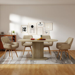 Longtoo Set Of 2 Swivel Dining Chairs , Swivel Upholstered Chairs With Armrests And Wooden Legs, Khaki - thumbnail 6