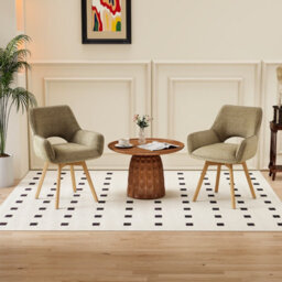 Longtoo Set Of 2 Swivel Dining Chairs , Swivel Upholstered Chairs With Armrests And Wooden Legs, Khaki - thumbnail 1