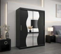 Arte Madrid Contemporary 2 Mirrored Sliding Door Wardrobe 5 Shelves 2 Rails Black Matt (H)2000mm (W)1500mm (D)620mm - thumbnail 2
