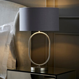 Valuelights Antonia Grey With Chrome Inner Drum Shade Brushed Chrome Oval Table Lamp - thumbnail 2