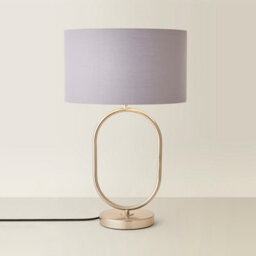 Valuelights Antonia Grey With Chrome Inner Drum Shade Brushed Chrome Oval Table Lamp