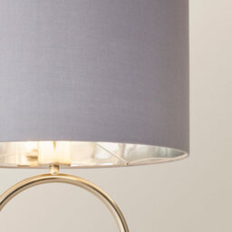 Valuelights Antonia Grey With Chrome Inner Drum Shade Brushed Chrome Oval Table Lamp - thumbnail 4