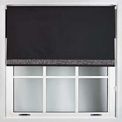 Furnished Black Fabric Blackout Roller Blind With Black Glitter Edge - Trimmable (W)70Cm X (L)210Cm - image 1
