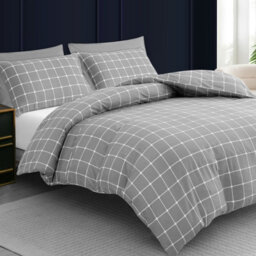Lazzaro Checkered Grey Double Duvet Cover Set Luxury Microfiber Quilt Cover Soft Easy Care With Zipper Closure - thumbnail 1