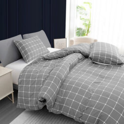 Lazzaro Checkered Grey Double Duvet Cover Set Luxury Microfiber Quilt Cover Soft Easy Care With Zipper Closure - thumbnail 4