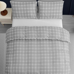 Lazzaro Checkered Grey Double Duvet Cover Set Luxury Microfiber Quilt Cover Soft Easy Care With Zipper Closure - thumbnail 2