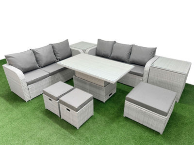 Fimous Outdoor Garden Furniture Sets 9 Seater Adjustable Lifting Dining Or Coffee Table Lounge Sofa 3 Stools 2 Side Table - image 1
