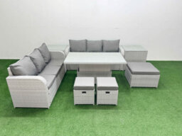 Fimous Outdoor Garden Furniture Sets 9 Seater Adjustable Lifting Dining Or Coffee Table Lounge Sofa 3 Stools 2 Side Table - thumbnail 2