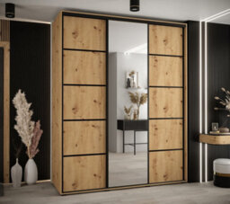 Arte Rustic Oak Artisan Mirrored Cannes V Sliding Wardrobe H2050mm W1900mm D600mm With Custom Black Steel Handles - thumbnail 2