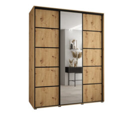 Arte Rustic Oak Artisan Mirrored Cannes V Sliding Wardrobe H2050mm W1900mm D600mm With Custom Black Steel Handles