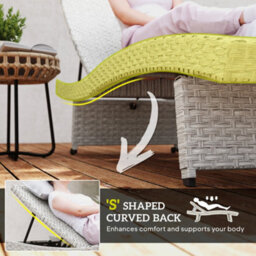 Outsunny Pe Rattan Sun Lounger With 4-Level Adjustable Backrest, Grey - thumbnail 4
