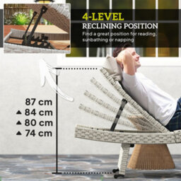 Outsunny Pe Rattan Sun Lounger With 4-Level Adjustable Backrest, Grey - thumbnail 5