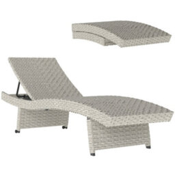 Outsunny Pe Rattan Sun Lounger With 4-Level Adjustable Backrest, Grey - thumbnail 2