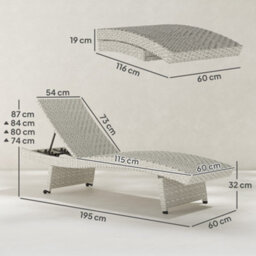 Outsunny Pe Rattan Sun Lounger With 4-Level Adjustable Backrest, Grey - thumbnail 3