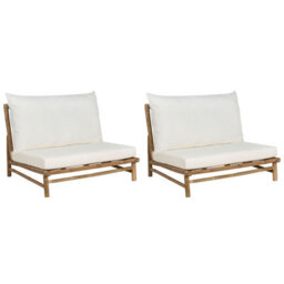 Beliani Set Of 2 Garden Chairs With Cushions Todi Bamboo Off-White - thumbnail 1