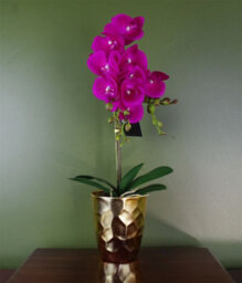 Leaf 54Cm Artificial Orchid Plant Dark Pink Gold Pot