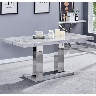 Furniture in Fashion Candice Dining Table Family Kitchen Dining Living Durable Modern 4-6 Seater Diva Marble Effect High Gloss W160Xd90Xh75Cm - image 1