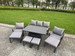 Fimous Aluminium Garden Furniture Sets 9 Seater With Adjustable Rising Lifting Dining Table 2 Chairs 4 Footstools - thumbnail 2
