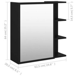 Vidaxl Bathroom Mirror Cabinet Black 62.5X20.5X64 Cm Engineered Wood Mirror Cabinets - thumbnail 3