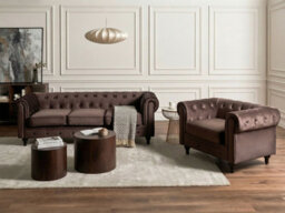 Beliani Living Room Set 4 Seater Chesterfield Velvet Dark Brown - thumbnail 2