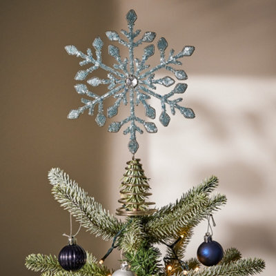 Dibor Light Blue Beaded Snowflake Christmas Decorations Tree Topper - image 1