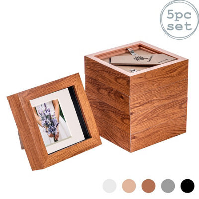 "Nicola Spring 4 X 4"" Photo Frames - Dark Wood/ivory Mount - 3D Picture Frame Box Portrait Display Case (12.5 X 12.5Cm) Set Of 5" - image 1