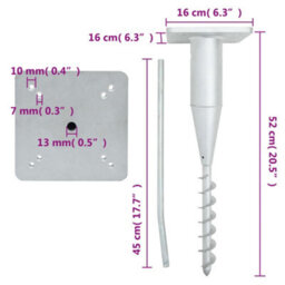 Walplus Steel In-Ground Parasol Base With Rod 16X16X52 Cm - Ground Anchor For Cantilever Umbrellas - thumbnail 5