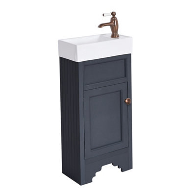Homestylestore Black Grey 400mm Bathroom Vanity Unit With Basin And Aged Bronze Round Handles - image 1