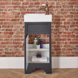 Homestylestore Black Grey 400mm Bathroom Vanity Unit With Basin And Aged Bronze Round Handles - thumbnail 3