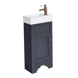 Homestylestore Black Grey 400mm Bathroom Vanity Unit With Basin And Aged Bronze Round Handles - thumbnail 1