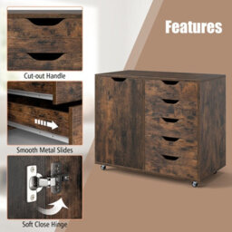 Gainoom 5-Drawer Brown Chest Mobile Chest Of Drawers With Adjustable Shelf - thumbnail 8