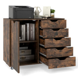 Gainoom 5-Drawer Brown Chest Mobile Chest Of Drawers With Adjustable Shelf - thumbnail 9