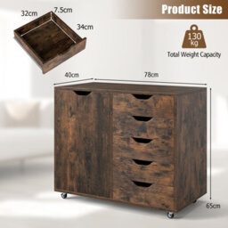 Gainoom 5-Drawer Brown Chest Mobile Chest Of Drawers With Adjustable Shelf - thumbnail 2