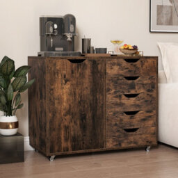 Gainoom 5-Drawer Brown Chest Mobile Chest Of Drawers With Adjustable Shelf - thumbnail 3
